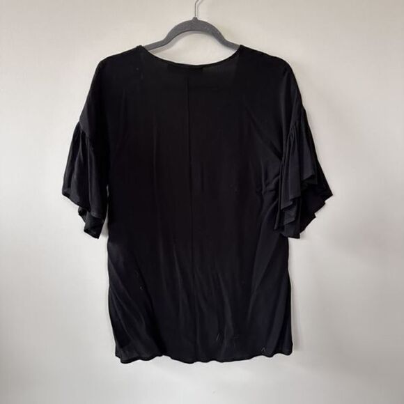 Blue Rain by Francesca's Black Flutter Sleeve V-neck Chiffon Blouse M - Picture 2 of 8